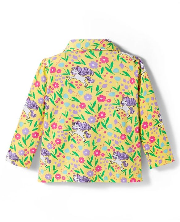 Babyhug Cotton Knit Full Sleeves Co-ords Night Suit With Floral Print - Yellow