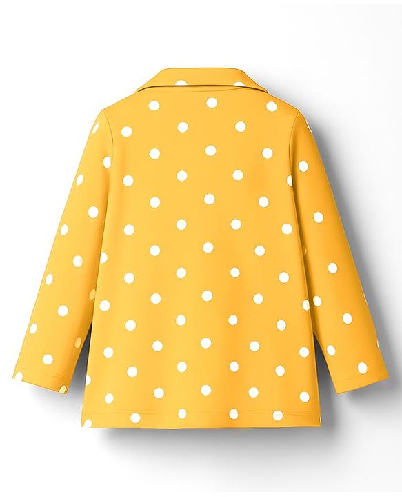 Babyhug Cotton Knit Full Sleeves Co-ord Night Suit With Polka Dot Print - Yellow