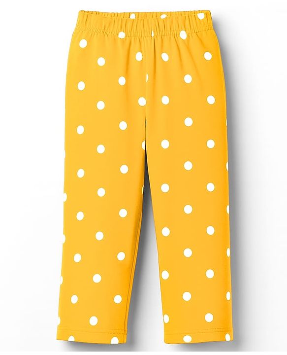 Babyhug Cotton Knit Full Sleeves Co-ord Night Suit With Polka Dot Print - Yellow