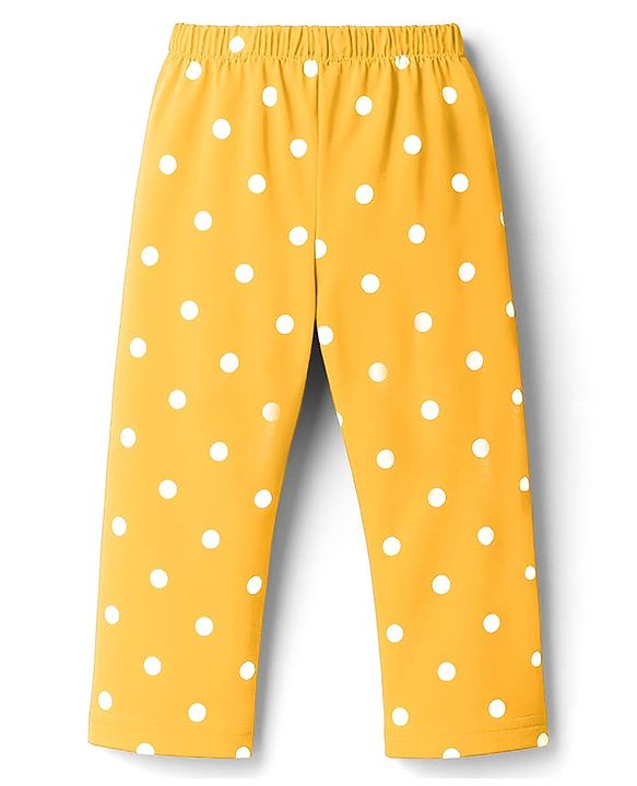 Babyhug Cotton Knit Full Sleeves Co-ord Night Suit With Polka Dot Print - Yellow