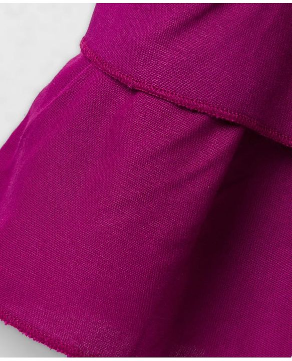 Babyhug Cotton Woven Half Cap Sleeves Layered Frock with Floral Embroidery - Wine