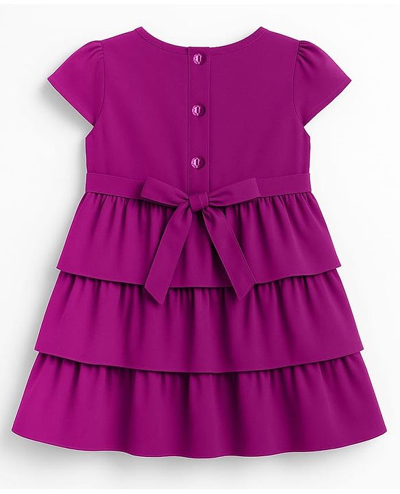 Babyhug Cotton Woven Half Cap Sleeves Layered Frock with Floral Embroidery - Wine
