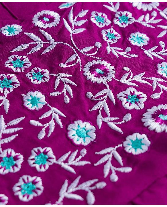 Babyhug Cotton Woven Half Cap Sleeves Layered Frock with Floral Embroidery - Wine