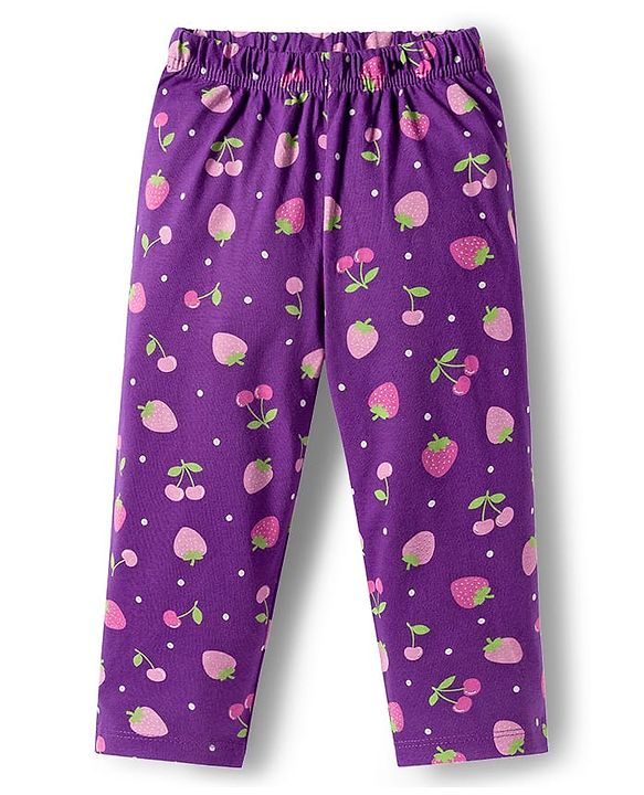 Babyhug Cotton Knit Full Sleeves Co-ords Night Suit With Tropical Theme Print - Purple