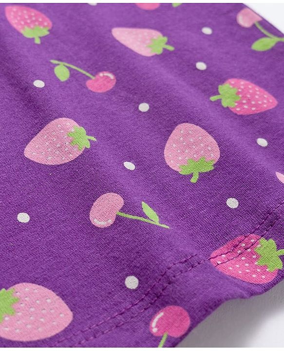 Babyhug Cotton Knit Full Sleeves Co-ords Night Suit With Tropical Theme Print - Purple