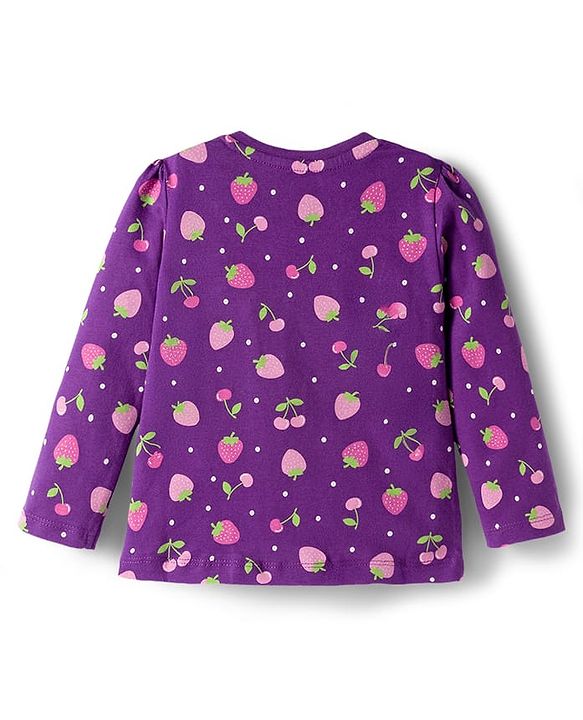 Babyhug Cotton Knit Full Sleeves Co-ords Night Suit With Tropical Theme Print - Purple
