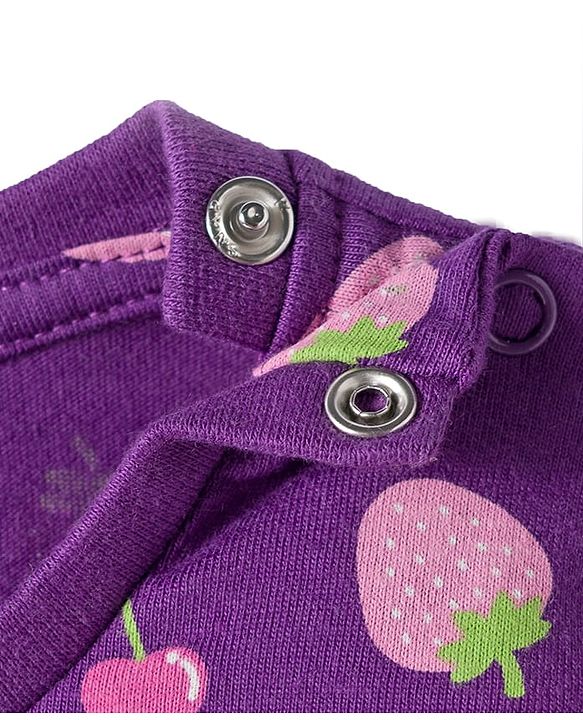 Babyhug Cotton Knit Full Sleeves Co-ords Night Suit With Tropical Theme Print - Purple