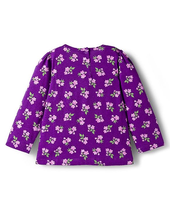 Babyhug Cotton Knit Full Sleeves Co-ord Night Suit With Floral Print - Purple