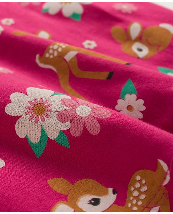 Babyhug Cotton Knit Full Sleeves Co-ords Night Suit With Floral Print - Dark Pink
