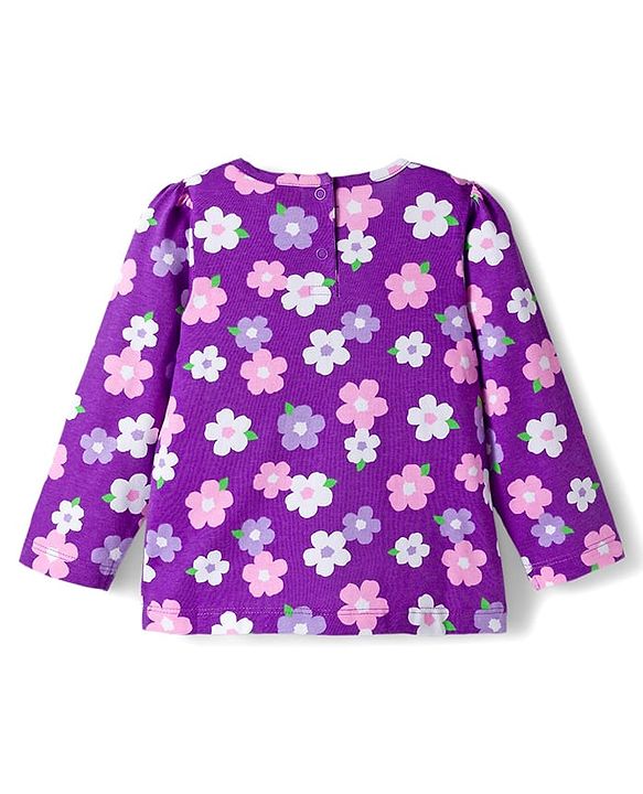 Babyhug Cotton Knit Full Sleeves Co-ords  Night Suit With Floral Print - Purple