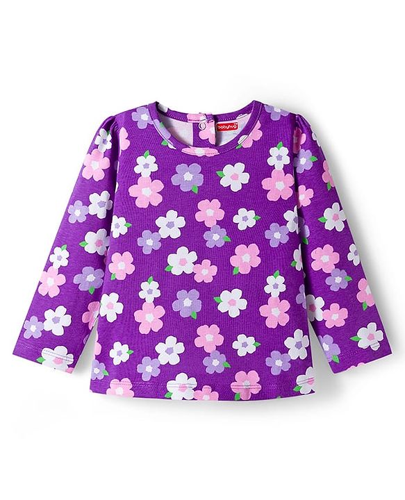 Babyhug Cotton Knit Full Sleeves Co-ords  Night Suit With Floral Print - Purple
