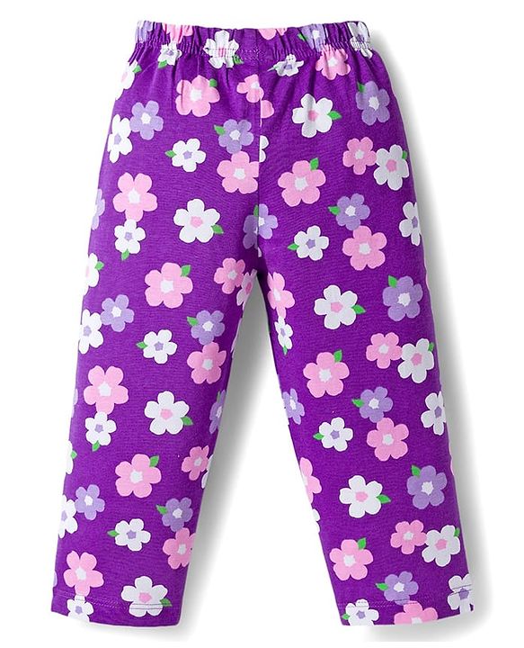 Babyhug Cotton Knit Full Sleeves Co-ords  Night Suit With Floral Print - Purple