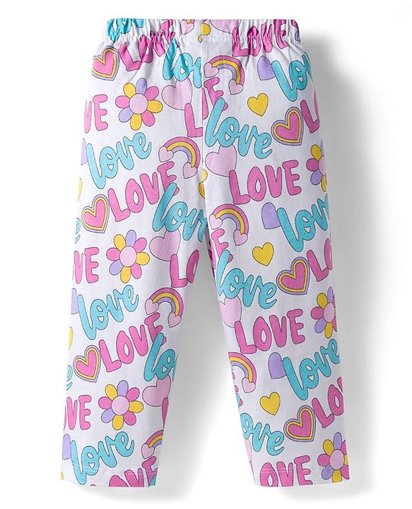 Babyhug Cotton Knit Full Sleeves Co-ords Night Suit With  Text Print - White