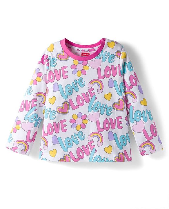 Babyhug Cotton Knit Full Sleeves Co-ords Night Suit With  Text Print - White