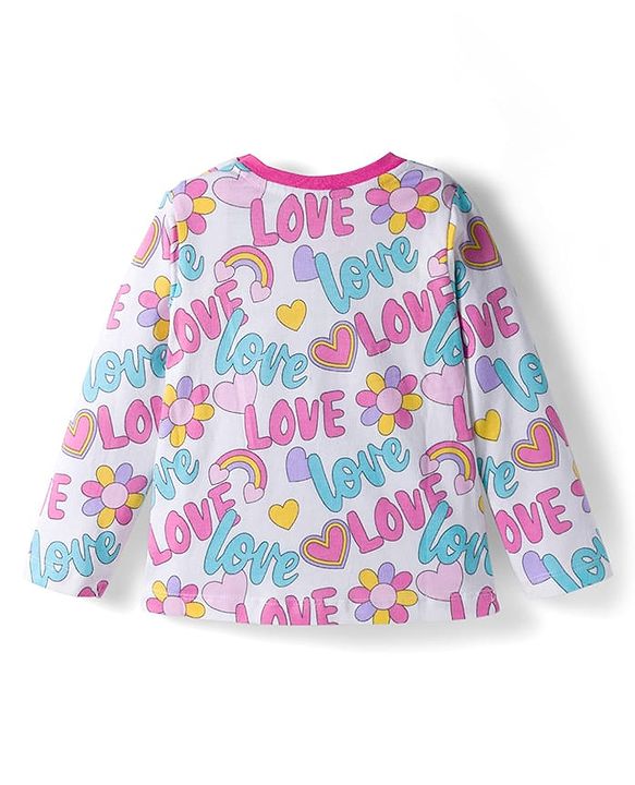 Babyhug Cotton Knit Full Sleeves Co-ords Night Suit With  Text Print - White