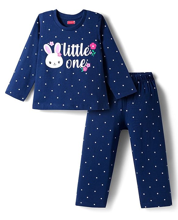 Babyhug Cotton Knit Full Sleeves Night Suit With Animal Print - Navy Blue