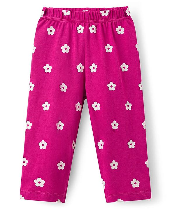 Babyhug Cotton Knit Full Sleeves Night Suit With Floral Print - Pink