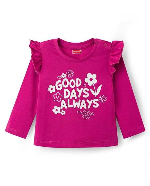 Babyhug Cotton Knit Full Sleeves Night Suit With Floral Print - Pink