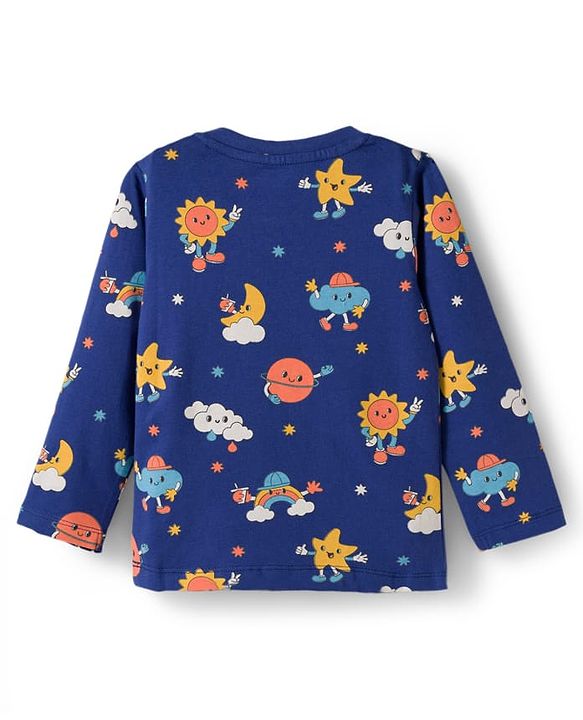 Babyhug Cotton Knit Full Sleeves Co-ords Night Suit With Clouds Print - Blue