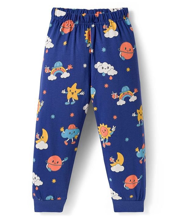 Babyhug Cotton Knit Full Sleeves Co-ords Night Suit With Clouds Print - Blue