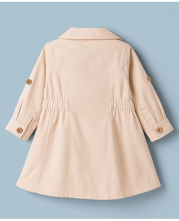 Babyhug Twill Woven Full Sleeves Solid Color Shirt Dress - Beige