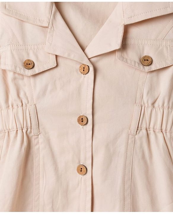 Babyhug Twill Woven Full Sleeves Solid Color Shirt Dress - Beige