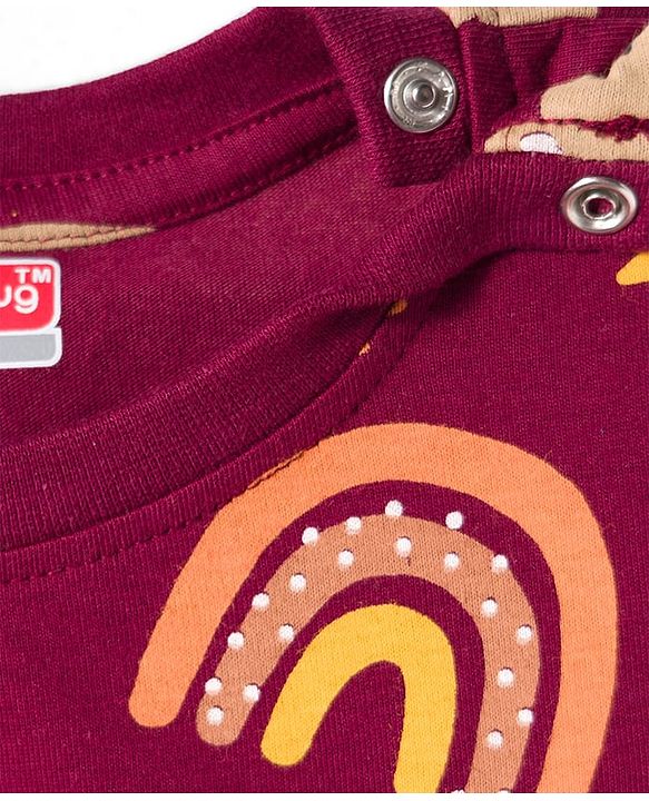 Babyhug Cotton Knit Full Sleeves Co-ords Night Suit With Animal Print - Maroon