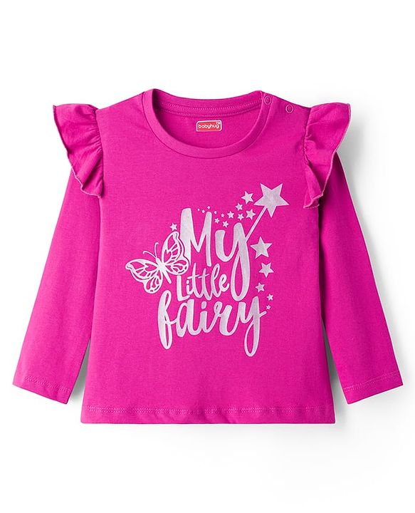 Babyhug Cotton Knit Full Sleeves Night Suit With Text Print - Pink
