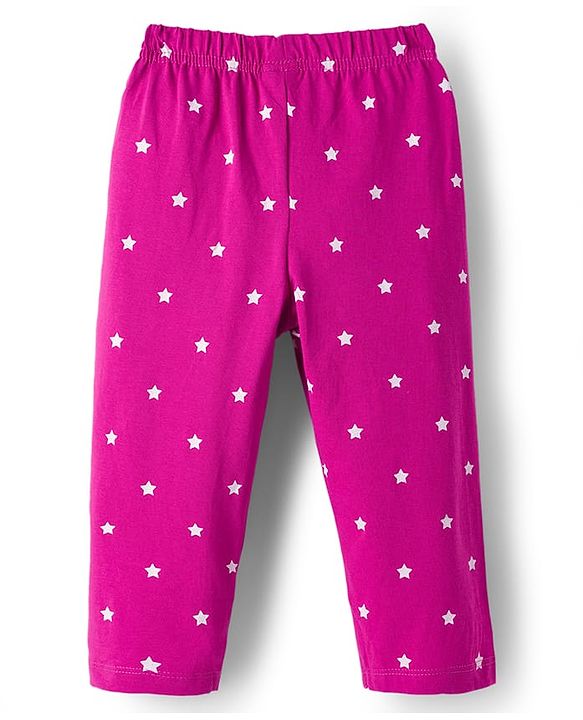 Babyhug Cotton Knit Full Sleeves Night Suit With Text Print - Pink