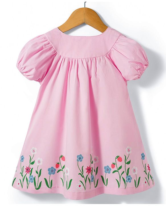 Babyhug Cotton Knit Half Sleeves Frock With Floral Print & Legging - Pink
