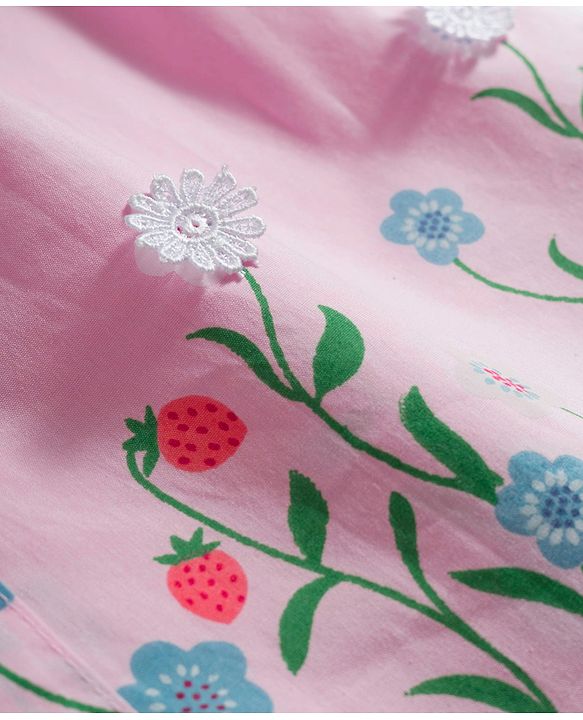 Babyhug Cotton Knit Half Sleeves Frock With Floral Print & Legging - Pink