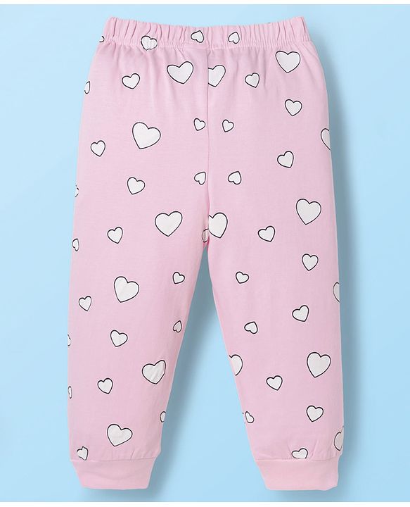 Babyhug Cotton Knit Full Sleeves Night Suit With Animal  Print - Pink & white