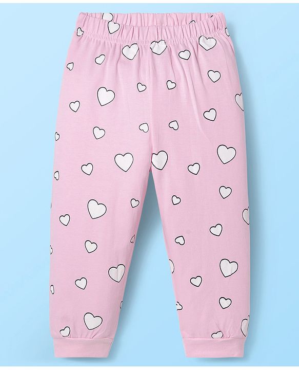 Babyhug Cotton Knit Full Sleeves Night Suit With Animal  Print - Pink & white