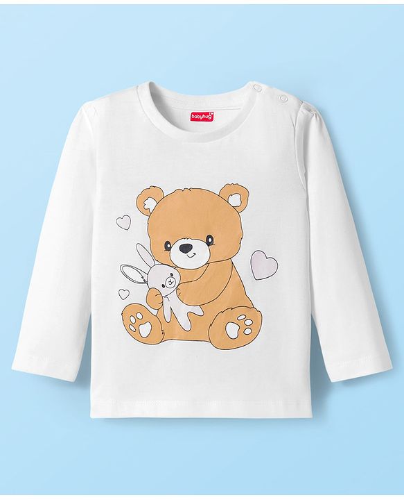Babyhug Cotton Knit Full Sleeves Night Suit With Animal  Print - Pink & white