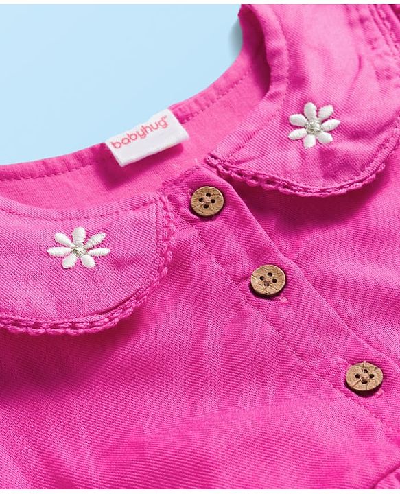 Babyhug Cotton Kit Full Sleeves Frock with Leggings & Floral Embroidery - Violet