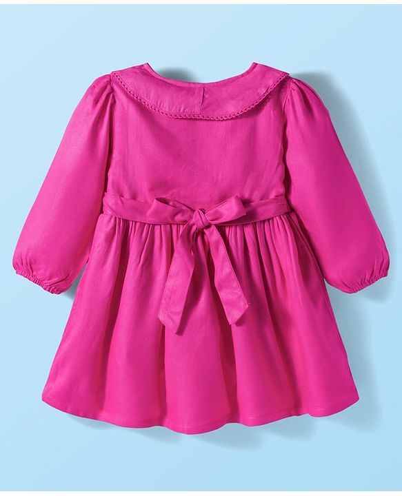 Babyhug Cotton Kit Full Sleeves Frock with Leggings & Floral Embroidery - Violet