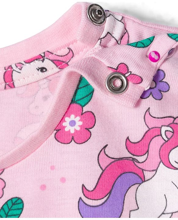 Babyhug Cotton Knit Full Sleeves Co-ords Night Suit With Unicorn Print - Light Pink
