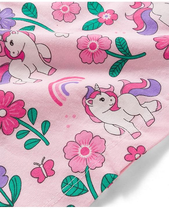 Babyhug Cotton Knit Full Sleeves Co-ords Night Suit With Unicorn Print - Light Pink