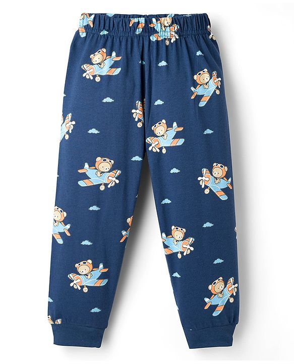 Babyhug Cottton Knit Full Sleeves Night Suit With Marvel Character Print - Navy Blue