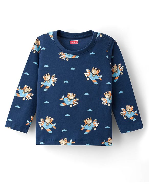 Babyhug Cottton Knit Full Sleeves Night Suit With Marvel Character Print - Navy Blue