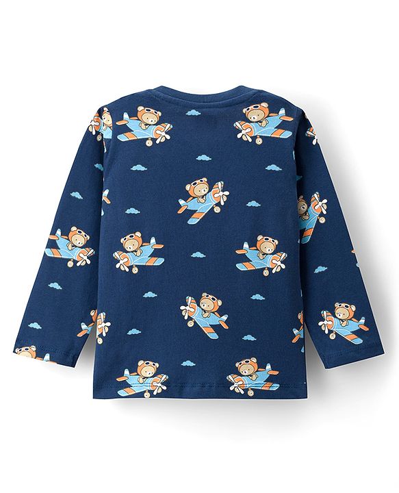 Babyhug Cottton Knit Full Sleeves Night Suit With Marvel Character Print - Navy Blue