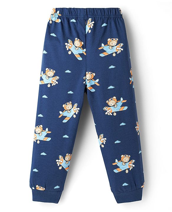 Babyhug Cottton Knit Full Sleeves Night Suit With Marvel Character Print - Navy Blue