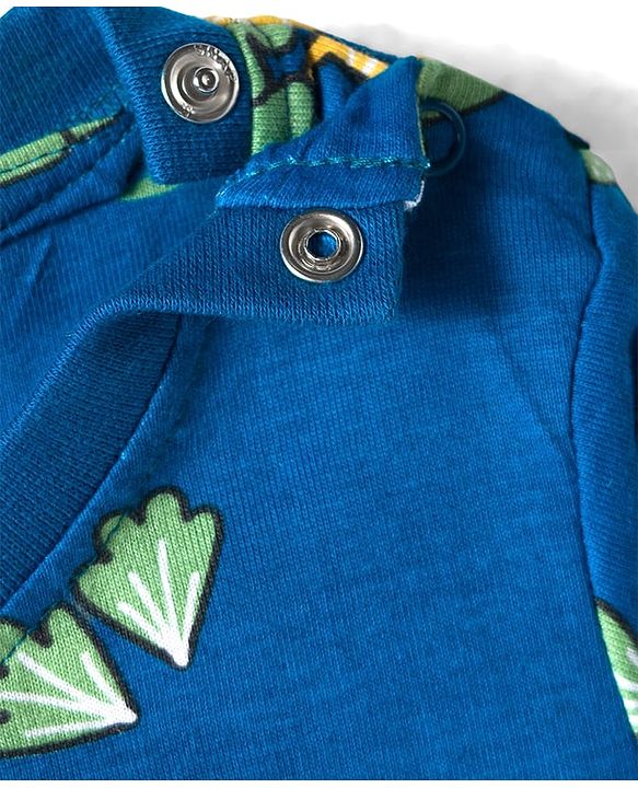 Babyhug Cotton Knit Full Sleeves Co-ords Night Suit With Dino Print - Light Blue