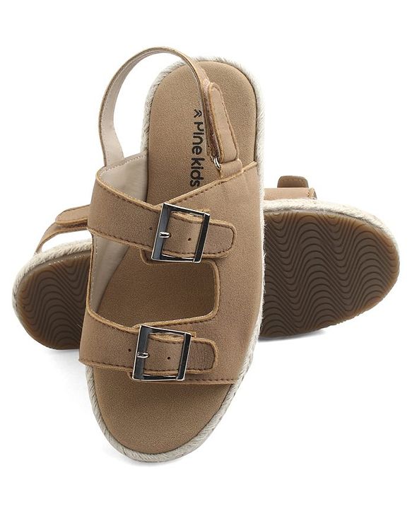 Pine Kids Solid Colour Sandals With Velcro Closure - Tan