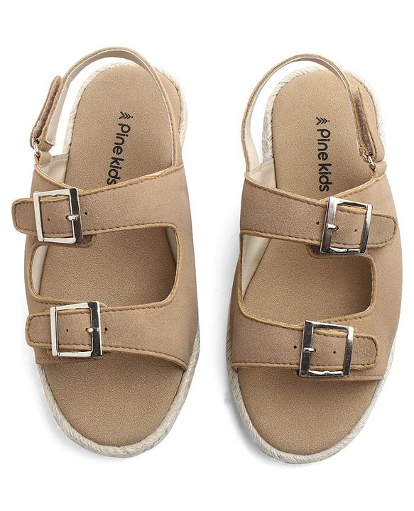 Pine Kids Solid Colour Sandals With Velcro Closure - Tan