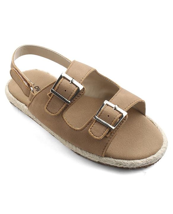 Pine Kids Solid Colour Sandals With Velcro Closure - Tan