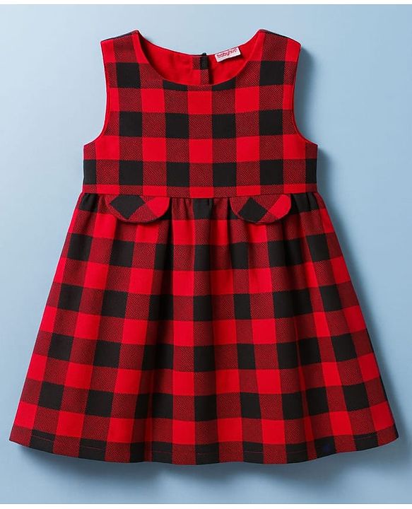 Babyhug Cotton Knit Full Sleeves Checks Printed Frock With Inner Tee & Leggings - Maroon & White