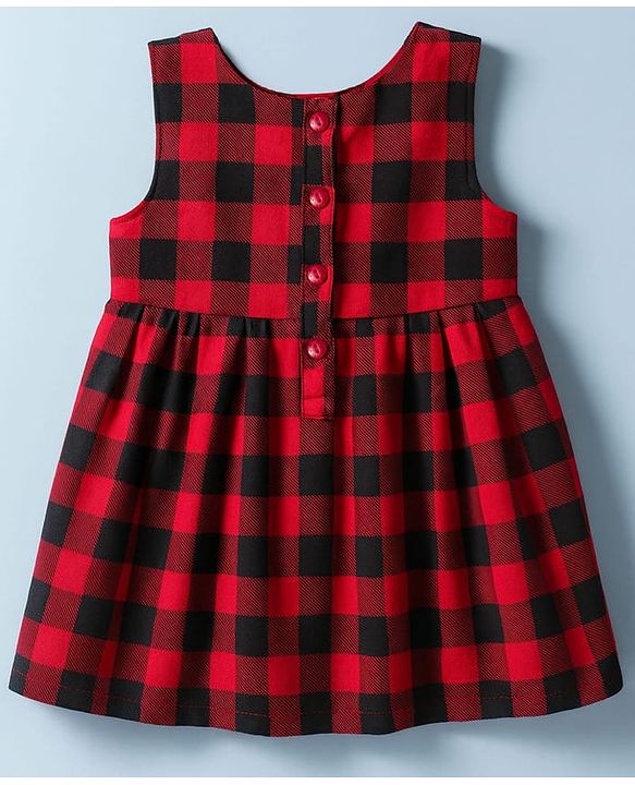 Babyhug Cotton Knit Full Sleeves Checks Printed Frock With Inner Tee & Leggings - Maroon & White