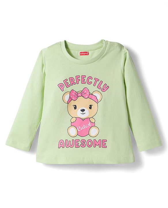 Babyhug Cotton Knit Full Sleeves Night Suit With Animal Print - Pink & Green