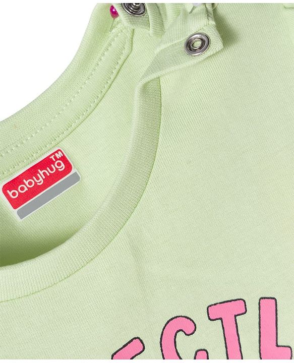 Babyhug Cotton Knit Full Sleeves Night Suit With Animal Print - Pink & Green